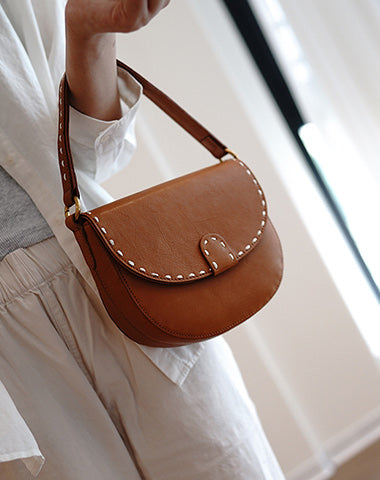 Curved Brown Leather Saddle Bag – Inside